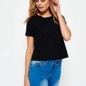 Superdry Lace Pocket Crop T-paita Musta