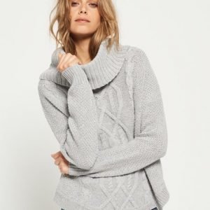 Superdry Lia Cowl Neck Palmikkoneule Vaaleanharmaa