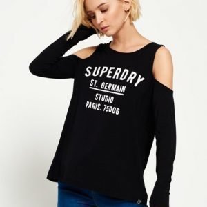 Superdry Olkapäät Paljastava Kuviollinen Pusero Musta