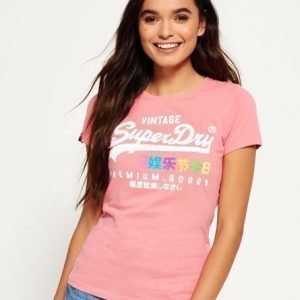 Superdry Premium Goods Rainbow T-paita Vaaleanpunainen