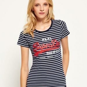 Superdry Raidallinen Vintage Logo Breton T-paita Laivastonsininen