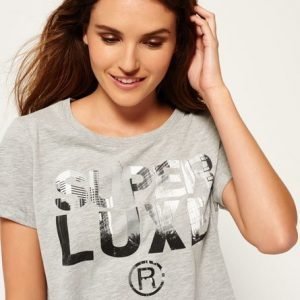 Superdry Super Luxe Boyfriend T-paita Vaaleanharmaa