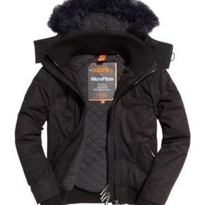 Superdry Tekoturkisreunahuppuinen Windbomber Mikrokuitutakki Musta