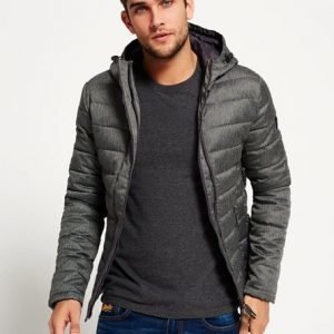 Superdry Tweed Kankainen Fuji Hupputakki Kaksoisvetskarilla Vaaleanharmaa