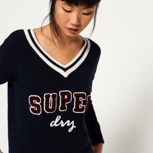 Superdry V Kaula Aukkoinen Neulepusero Jossa On Super Logo Laivastonsininen