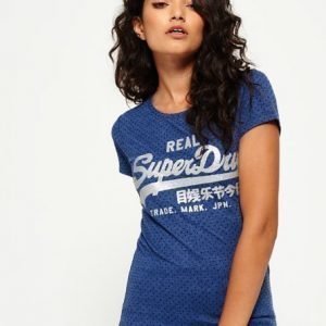 Superdry Vintage Logo Flock Dot Entry T-paita Laivastonsininen