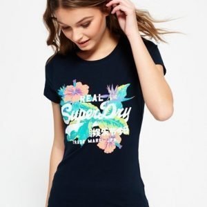 Superdry Vintage Logo Hibiscus T-paita Laivastonsininen