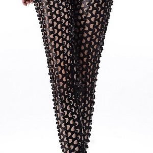 Svart Fish Scale Pierced Holes Leggings