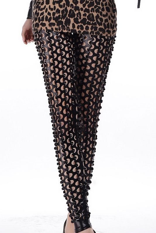 Svart Fish Scale Pierced Holes Leggings - Vaatekauppa24.fi