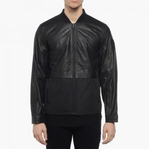 T by Alexander Wang Leather Nylon Bomber Jacket