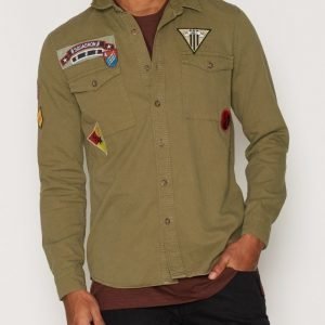 Topman Badge Twill Shirt Kauluspaita Khaki