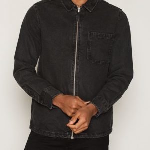 Topman Black Denim Zip Through Overshirt Kauluspaita Black