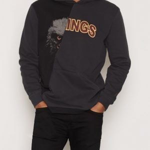 Topman Black Eagle Kings Print Spliced Hoodie Pusero Black