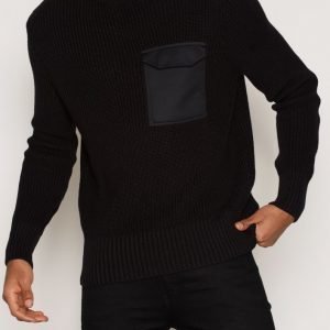 Topman Black Military Style Patch Pocket Jumper Pusero Black