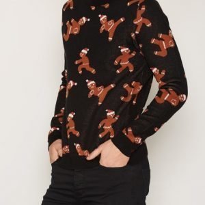 Topman Black Ninja Bread Christmas Jumper Pusero Black