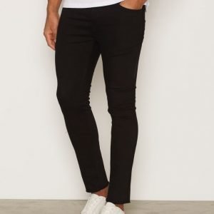 Topman Black Raw Edge Hem Cropped Skinny Chinos Farkut Black