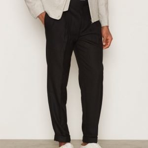 Topman Black Twin Pleat Tapered Smart Trousers Pukuhousut Black