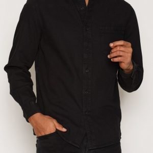 Topman Black washed twill casual shirt Kauluspaita Black