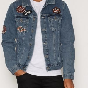 Topman Blue Badged Denim Jacket Takki Navy Blue