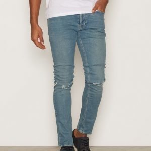 Topman Blue Wash Vintage Ripped Stretch Skinny Jeans Farkut Dark Blue