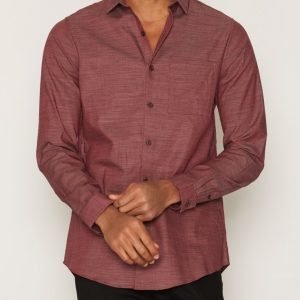 Topman Burgundy Slub Textured Long Sleeve Smart Shirt Kauluspaita Burgundy