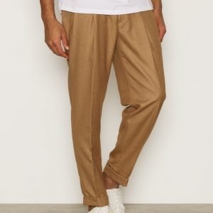 Topman Camel Twin Pleat Tapered Smart Trousers Housut Light Brown