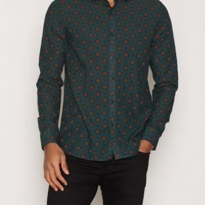 Topman Forest Green and Red Geo Print Casual Shirt Kauluspaita Green