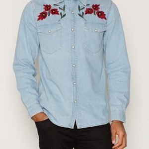 Topman Light Blue Embroidered Casual Shirt Kauluspaita Light Blue