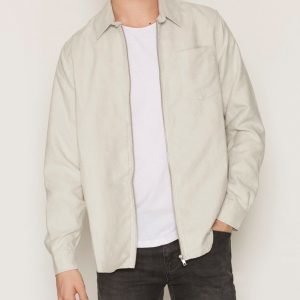 Topman Light Grey Suede Zip Through Overshirt Kauluspaita Light Grey