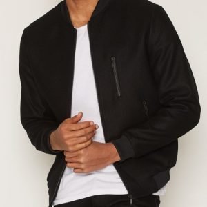 Topman Melton Wool Rich Smart Bomber Jacket Takki Black