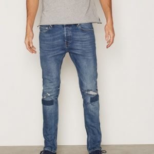 Topman Mid Wash Blue Ripped Stretch Skinny Jeans Farkut Blue