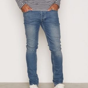 Topman Mid Wash Blue Ripped Stretch Skinny Jeans Farkut Mid Blue