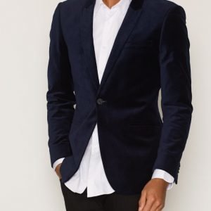 Topman Navy Velvet Skinny Fit Blazer Bleiseri Dark Blue