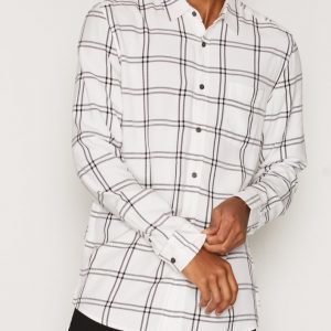 Topman Navy and White Check Viscose Casual Shirt Kauluspaita White