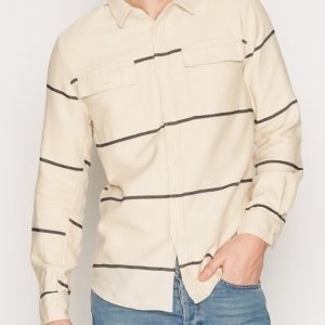 Topman Off White and Black Horizontal Stripe Overshirt Kauluspaita Offwhite