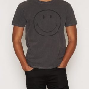 Topman Smiley Black Acid Wash Logo T-Shirt T-paita Black