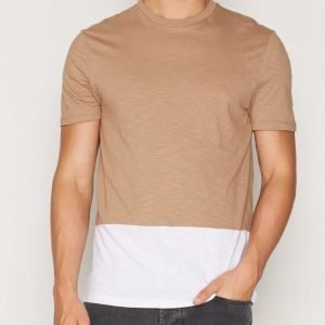 Topman Tan And White Panel T-Shirt T-paita Light Brown