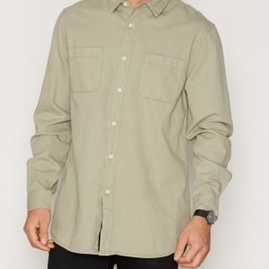 Topman Twill Cotton Shirt Kauluspaita Stone