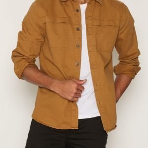 Topman Washed Brown Overlay Pocket Overshirt Kauluspaita Stone