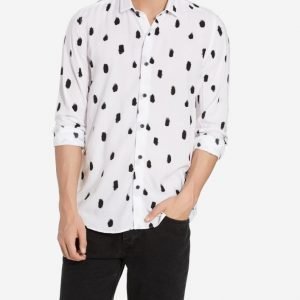 Topman White and Black Print Long Sleeve Casual Shirt Kauluspaita White