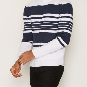 Topman White and Navy Stripe Jumper Pusero White