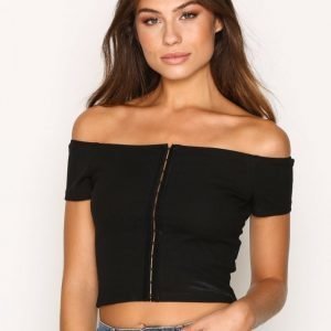 Topshop Bardot Hook & Eye Crop Top Toppi Black