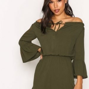 Topshop Bardot Lace Up Playsuit Khaki