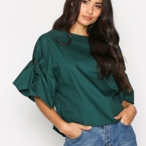 Topshop Bow Sleeve Poplin Top Arkipaita Green