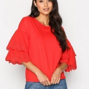 Topshop Broderie Sleeve Tee Pitkähihainen Paita Raspberry