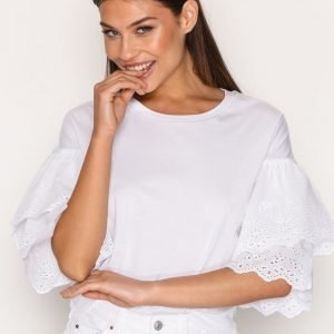 Topshop Broderie Sleeve Tee T-Paita White