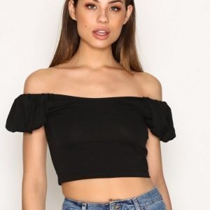 Topshop Bubble Sleeve Crop T-Paita Black