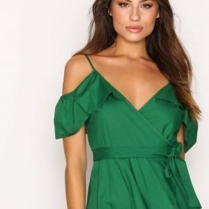 Topshop Cold Shoulder Frill Wrap Pusero Green