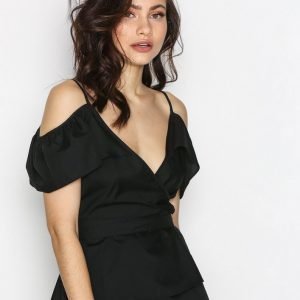 Topshop Cold Shoulder Wrap Top Pusero Black