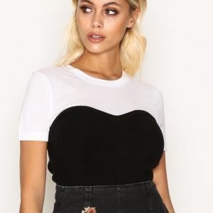 Topshop Corset Detail Knitted T-Shirt T-Paita Black / White